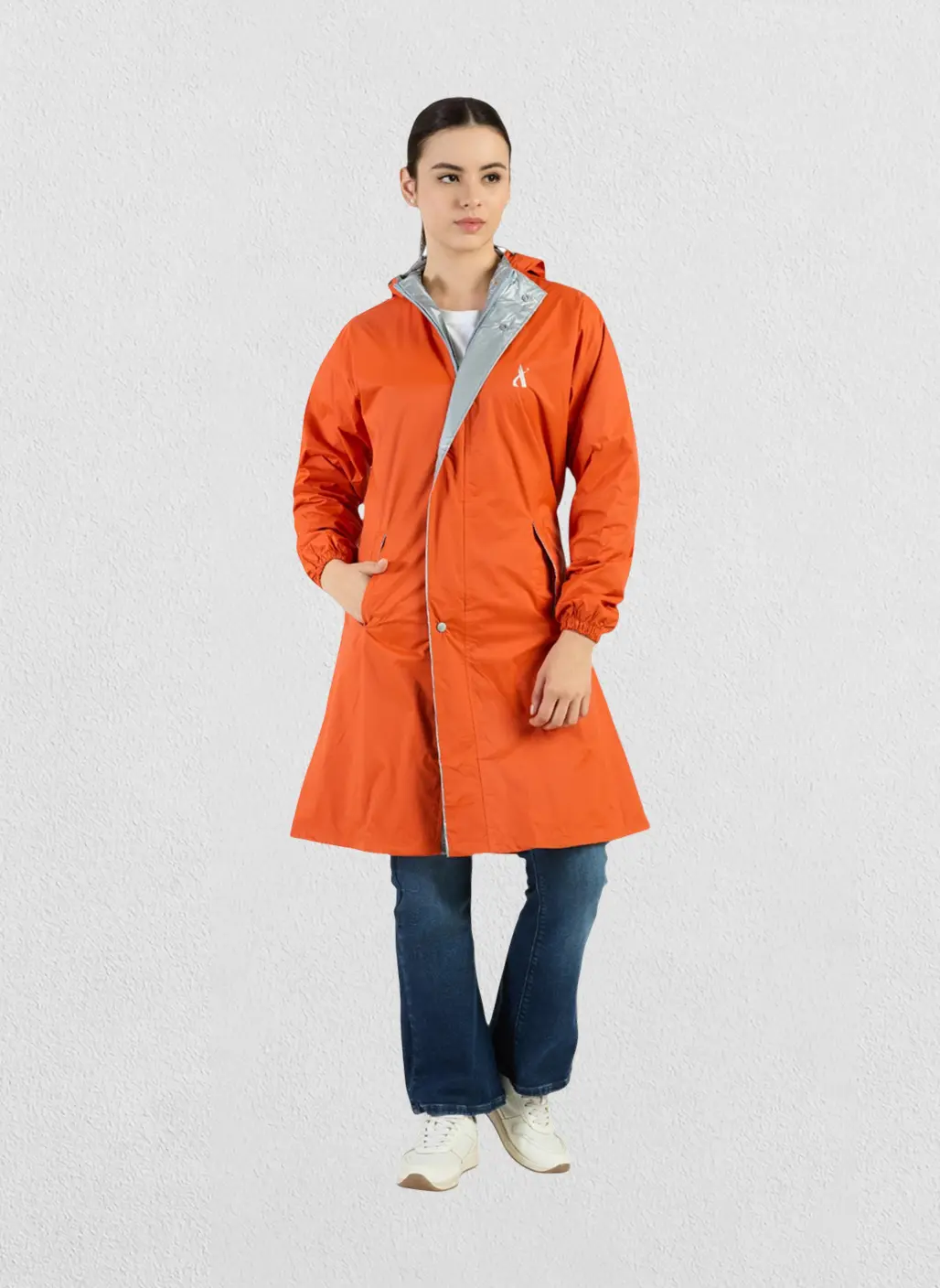 Aashi Sim-Sim Waterproof Reversible Knee-Length Coat
